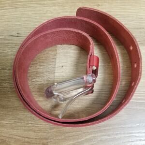 Women's Red Genuine ECHO Italian Leather Belt Acrylic Buckle - LN